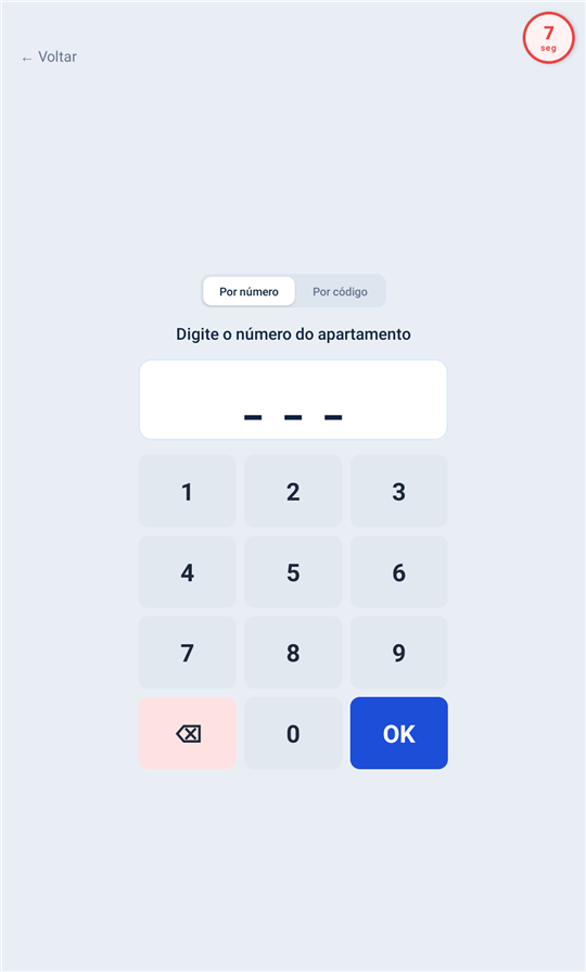 Tela de registro de entrega por número do apartamento